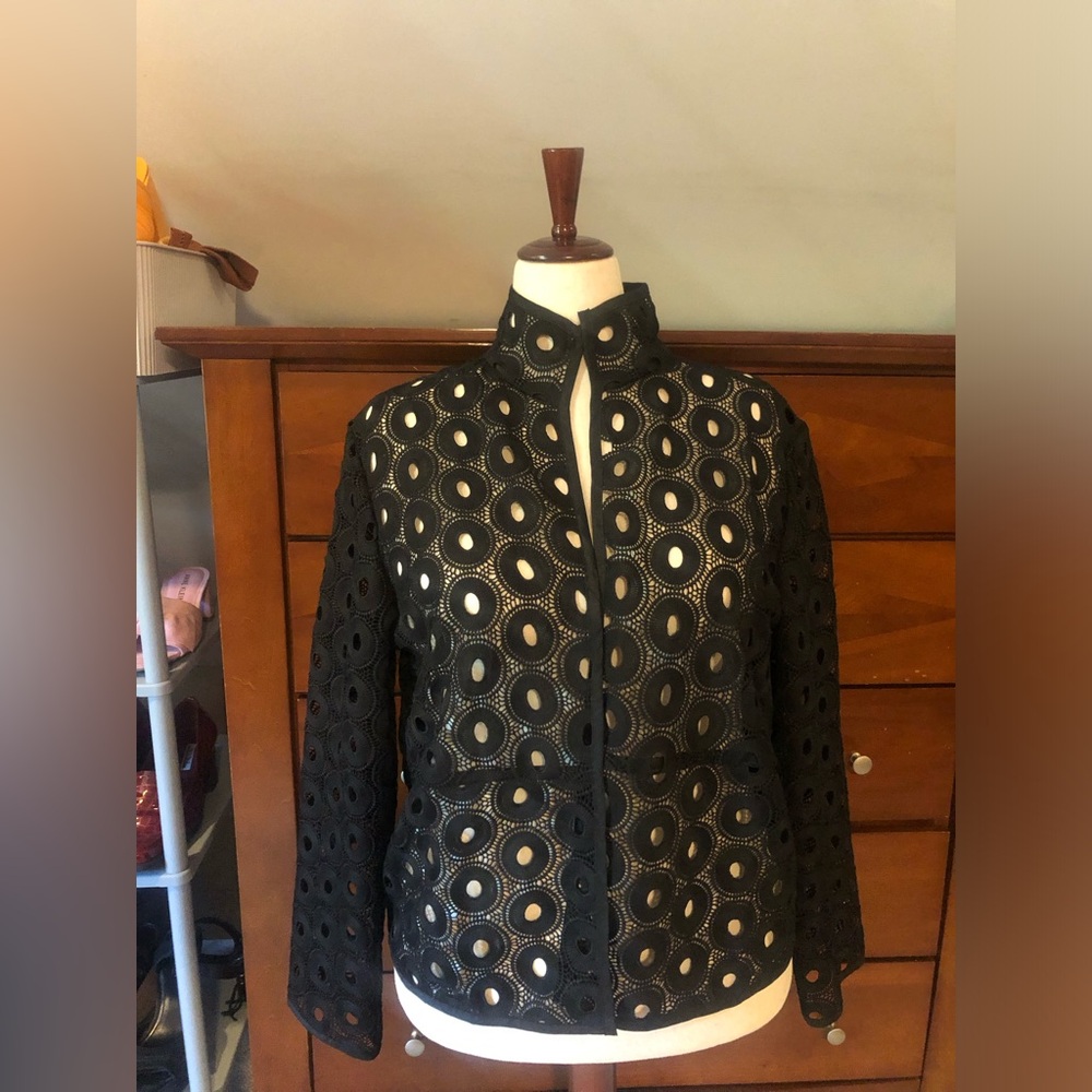 Women's Black Eyelet Cutout Stand-Collar Jacket